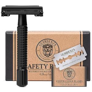 Guardenza Double-Edge Safety Razor Butterfly | matzwart | klassiek scheerapparaat | barbier scheermes | incl. scheermesjes