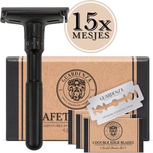 Guardenza Verstelbare Safety Razor Mat Zwart (incl. 15 scheermesjes) Klassiek Scheermes | Barbier Scheermes | Veiligheidsscheermes | voor Mannen en Vrouwen