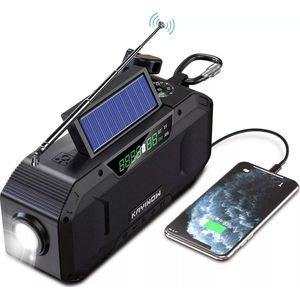 Noodradio - Solar Noodradio - Survival Radio - Zonne Energie Radio- Opwindbare Radio - Dynamo Radio - Radio op Batterijen - Nood Zaklamp - SOS knop - Kompas - Noodpakket Rampen Rugzak - 5000 mAh Powerbank - Batterijen voor Rampen - GRIJS