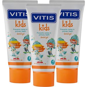 Vitis Kids - Tandpasta & Gel - 2+ jaar - 3x50ml - Kersen smaak - Voordeelverpakking