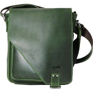 Schoudertas Van Trendy En Soepel Groen Rundleer, Deze Hippe Tas Heeft Een Klep Met Magneetsluiting