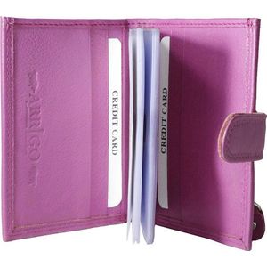 Pasjeshouder Uitschuifbaar – Roze - Leer - Creditcard Houder - Muntgeld Ritsvak - Pasjeshouder Mannen - Vrouwen - Pink