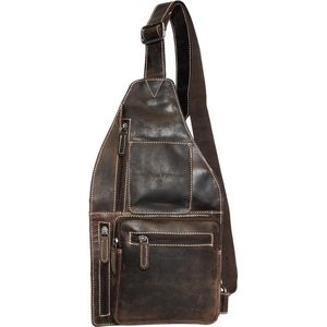 Crossbody Tas Van Hip Donkerbruin Buffelleer Met Een Verstelbare Schouderriem En 5 Ritsvakken