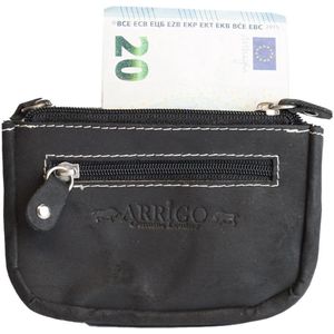 Portemonnee Heren – Zwart – Buffelleer - Sleuteletui met rits – Kleine portemonnee – Arrigo