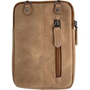 Telefoontasje - Taupe - Leer - Verstelbare Schouderband - Smartphone - Geld - Crossbody Tas Dames - Bag Strap - Naturel