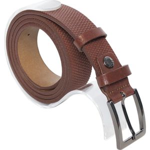 Riem - Cognac - Leer - Lederen Riem - 3 cm Breed - Gestippeld Patroon - Taillemaat 105 cm - Lichtbruin