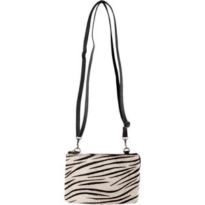 Kleine Crossbody Tas Zwart Leer Met Vacht Met Zebra Print – Telefoontasje Leer – Maat L