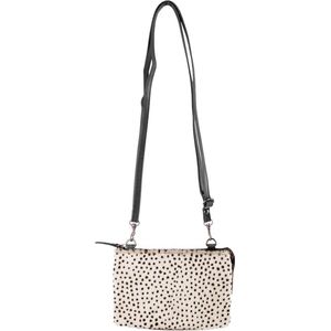 Leren Crossbody Tas Zwart - Vacht Met Witte Cheetah Print – Schoudertasje Leer Met Dierenprint – Maat L