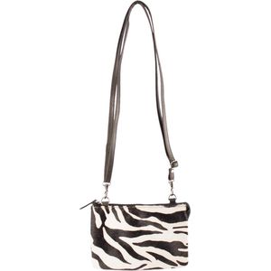 Portemonnee Tasje Leer Bruin Met Vacht Met Zebra Print – Mini Bag – Bruine Crossbody Tas – Maat L