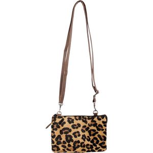 Donkerbruine Crossbody Tas Met Jaguar Print – Mini Bag – Mini Tas – Leren Tasje Klein Bruin – Maat L