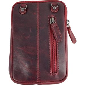 Telefoontasje - Rood - Leer - Verstelbare Schouderband - Crossbody Tas Dames - Smartphone - Geld - Bag Strap