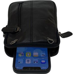 Crossbody Tas Dames - Telefoontasje - Zwart - Leer - Verstelbare Schouderband - Smartphone - Geld - Bag Strap