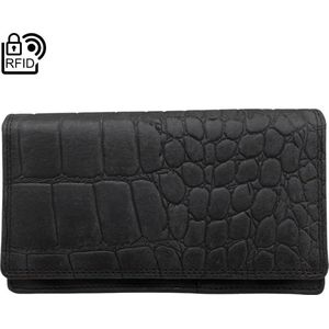 Lederen dames portemonnee zwart RFID met croco print – Dames portemonnee leer met crocoprint