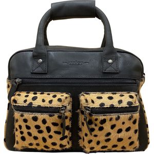 Handtas - Cheetah - Zwart - Crossbody Dames Tas – Cowboybag – Schoudertas Leer - Westernbag