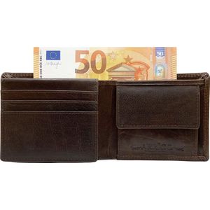 Portemonnee Heren - Portefeuille Heren - Arrigo Portemonnee - Billfold model Donkerbruin Rundleer