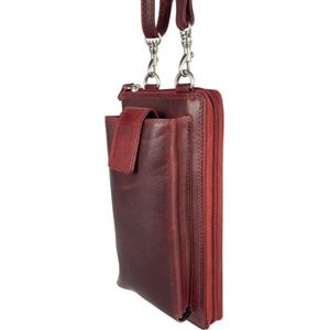 Telefoontasje Dames Crossbody – Rood – Tasje Dames Klein - Handtas - Portemonnee Heren - Leer