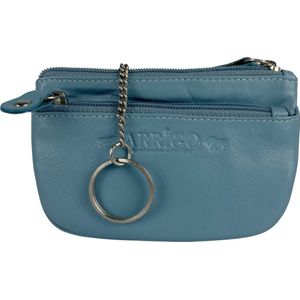 Lichtblauw - Sleuteletui met rits – Kleine portemonnee – Portemonnee Dames – Soepel Leer - Arrigo - Blauw