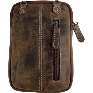 Telefoontasje - Cognac - Crossbody Tas Dames - Pasje - Geld - Smartphone - Leer - Verstelbare Schouderband