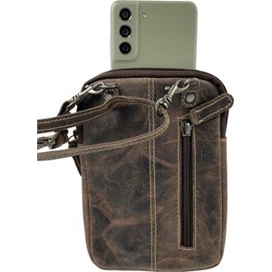 Telefoontasje - Bruin - Buffelleer - Tasje - Geld - Pasjes - Smartphone - Verstelbare Schouderband - Crossbody Tas Dames