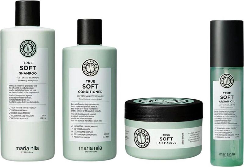 Maria Nila - Stop Droog Haar Set (True Soft Set met Shampoo + Conditioner + Masque + Argan Oil)