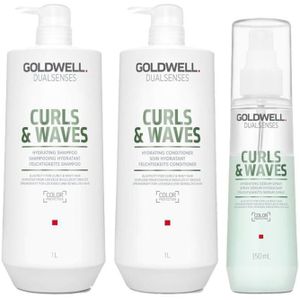 Goldwell Dualsenses Curls & Waves Hydrating Shampoo 1000ml + Conditioner 1000ml + Serum Spray 150ml