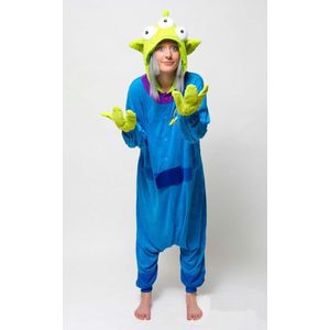 KIMU Onesie Alien Pak - Maat S-M - Alienpak Buitenaards Wezen Kostuum Pak Groen Pak 158 164 - Ruimte Jumpsuit Zacht Pyjama Dames Heren Festival