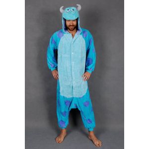 KIMU Onesie Sulley Blauwe Draak Pak - Maat 110-116 - Dino Monster Kostuum Monsterpak Drakenpak Monsters Jongen Meisje Kinderen Fleece Sully Festival