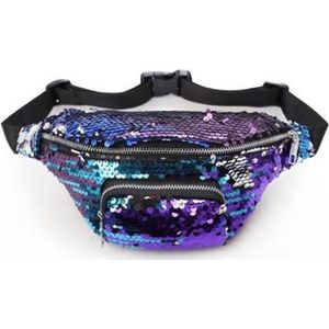 KIMU Paars Blauw Sequin Heuptas Omkeerbare Pailletten Heuptasje Fanny Pack - Turquoise Zilver Tas Tasje Glitter Festival