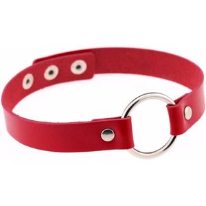 KIMU Choker Rood Ring - Pu Leer Collar Ketting Halsband Sexy Festival