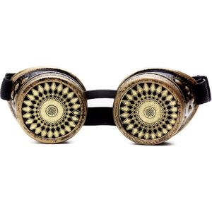 KIMU Goggles Steampunk Bril Spiral - Brons Montuur - Bronzen Burning Man Halloween Festival