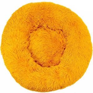 KUSSIES® Kussen 100 Cm Met Wasbare Hoes - Okergeel - Hondenkussen Kinder Speelkussen - Donut Zitzak Rond Hondenmand Kinderkamer Harige Geel Gele