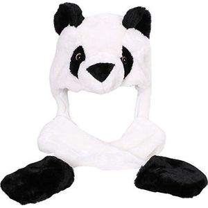 KIMU Muts Wanten Panda - Sjaalmuts met Oortjes Zwart Wit Reuzenpanda - Bontmuts Kinderen of Volwassenen met Klein Hoofd - Pandabeer Pluche Festival