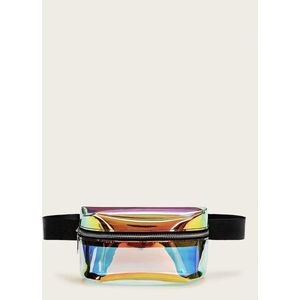 KIMU Grote Transparante Iridescent Heuptas Rechthoekig Holografisch Zwart Fanny Pack Festival