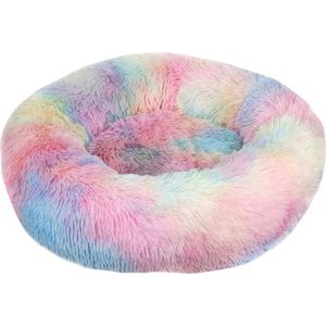 KUSSIES® Kussen 70 Cm Met Wasbare Hoes - Pastel Regenboog - Hondenkussen Speelkussen Kind - Donut Zitzak Ronde Hondenmand Dierenkussen Bont Gekleurde