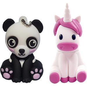 Cuteness pack - set van 2 USB sticks Panda 8 GB + Eenhoorn 8 GB - grappige gadgets unicorn