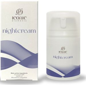 Iconic Elements - Nightcream - met Ubiquinone (co-enzym Q10), Jojoba olie en Macademia Integrifolia - dagelijks gebruik - hydraterend - ontwikkeld door dermatoloog - 50ml