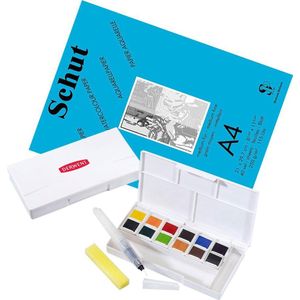 Aquarelset - Derwent travel set + A4 Schut aquarelblok