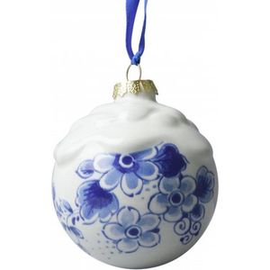 Kerstbal met sneeuw | Heinen Delfts Blauw | Keramiek | 2 stuks