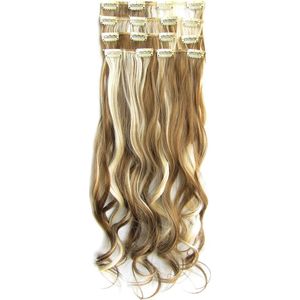 Clip in hairextensions 7 set wavy bruin / blond - P6P/613