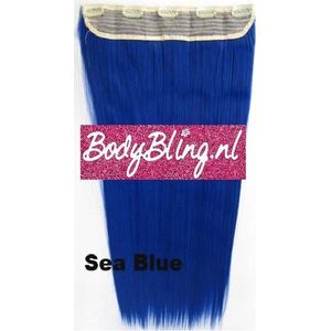 Clip in hairextensions 1 baan straight blauw - Sea Blue