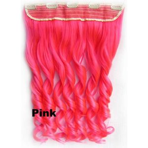 Clip in hair extensions 1 baan wavy roze - Pink