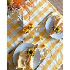 Geruit Tafelloper Grote ruit geel 45 x 145 (Strijkvrij) - zomer - Pasen - paasdecoratie - traditioneel - vintage