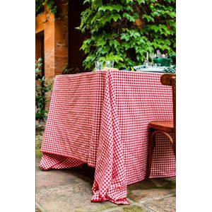 Geruit Tafelkleed Kleine ruit rood 140 x 400 (Strijkvrij) - boerenbont - picknick - brabantsbont - gezoomd