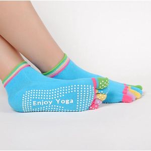 Yoga sokken met antislip - aqua blauw met gekleurde tenen - maat 36 tot 40