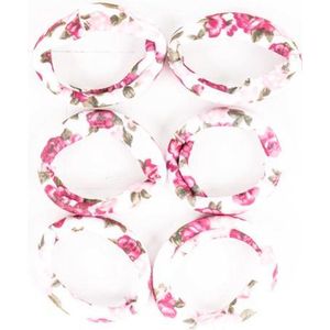 Set van 6 Haarbandjes | Bloemenprint Wit Roze