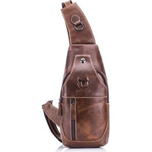 Schoudertas Coffee Brown Leer - crossbody tas - 100% leder - verstelbare schouderband - damestas - herentas