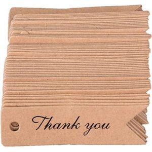 Labels - set van 100 labels thank you - lichtbruin - met gaatje - cadeaulabels - stevig karton - bedanken