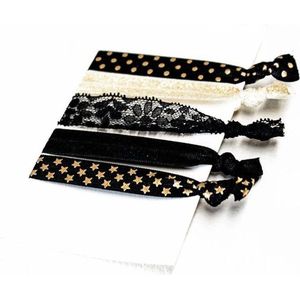 Set van 5 Haarbandjes Golden Details | Haarelastiekjes zwart met goud