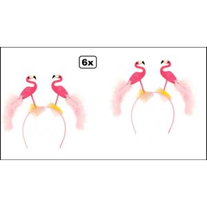 6x Diadeem met 2 Flamingo's - Haarband tiara flamingo zon zee strand carnaval festival hawai tropical feest