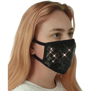 50 stuks - pailletten mondkapje zwart - stoffen mondmasker - herbruikbaar - 2 lagen - katoen
